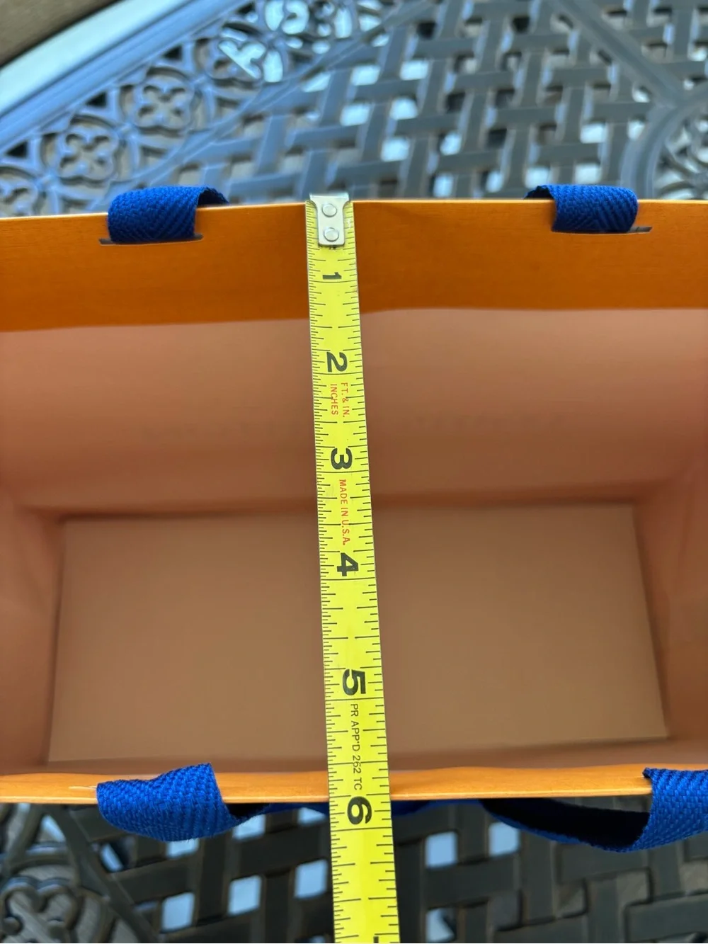 Louis Vuitton Orange Shopping Bag with Blue Handles